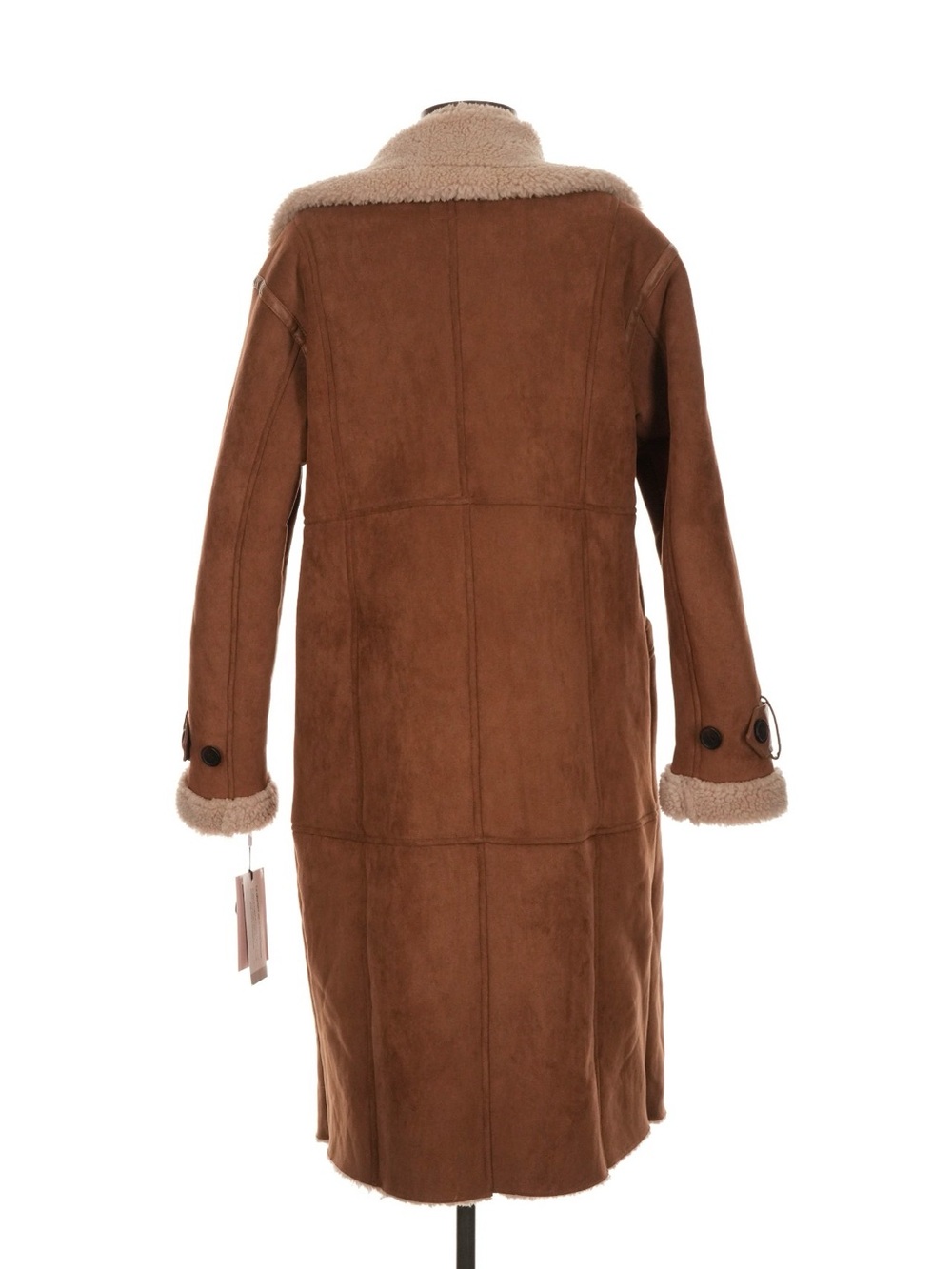 Anthropologie Avec Les Filles Brown Faux Shearling Trim Trench Coat Medium - Picture 12 of 12